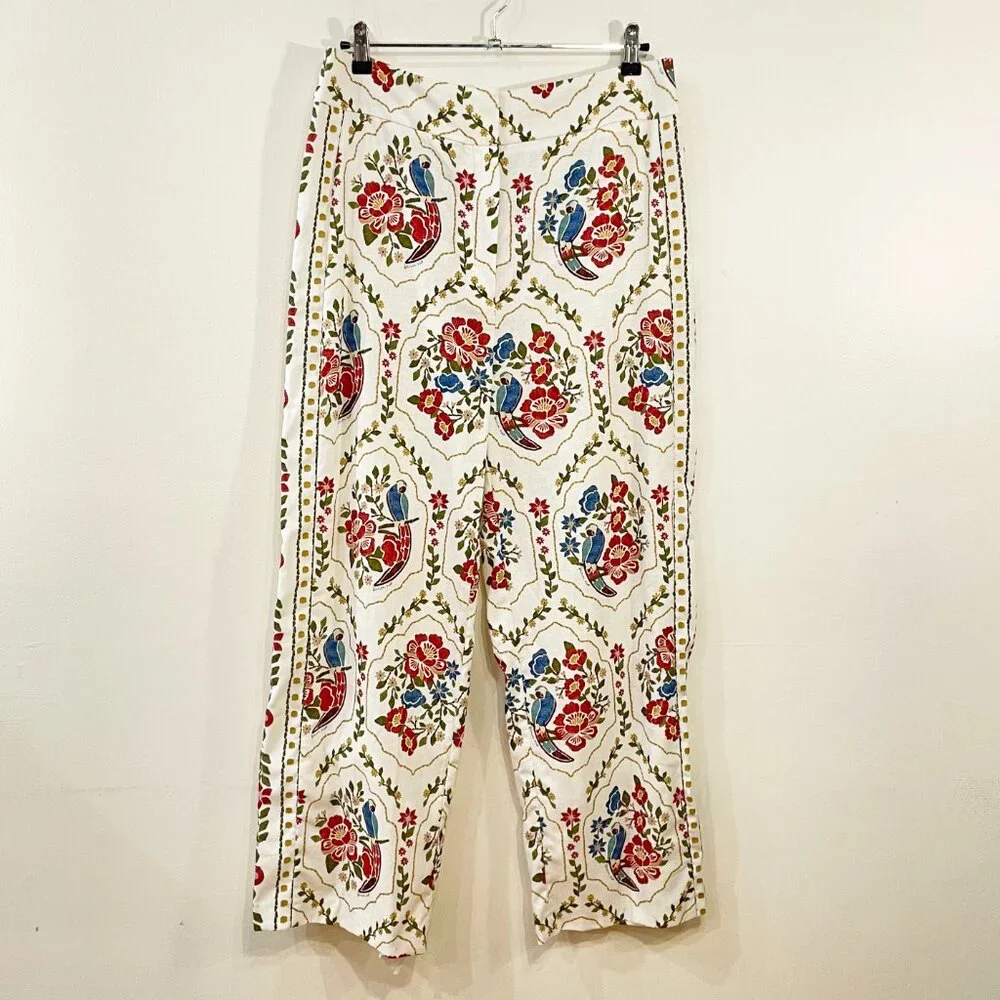 Last Call! New Sézane x Farm Rio Tiago Linen Cotton Floral Cropped Pant 42, 10
